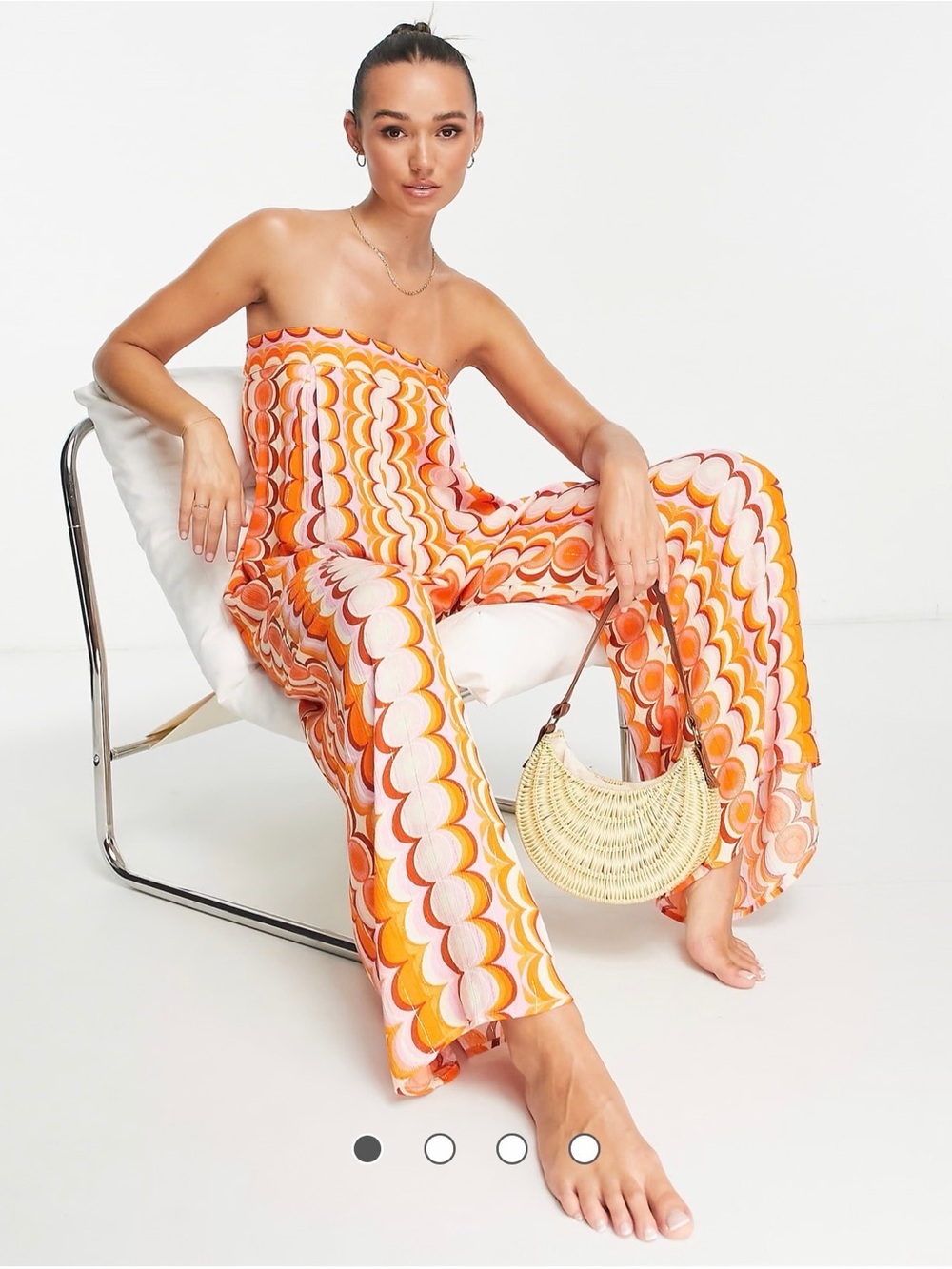 river island 70s print strapless bandeau tie back jumpsuit